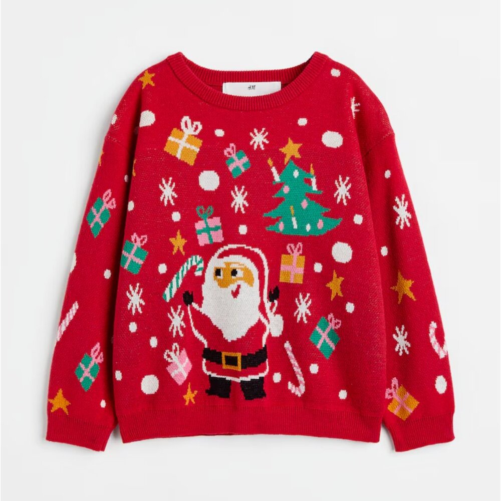 H&M Kids Fine-knit Cotton Holiday Santa Christmas Pullover Sweater